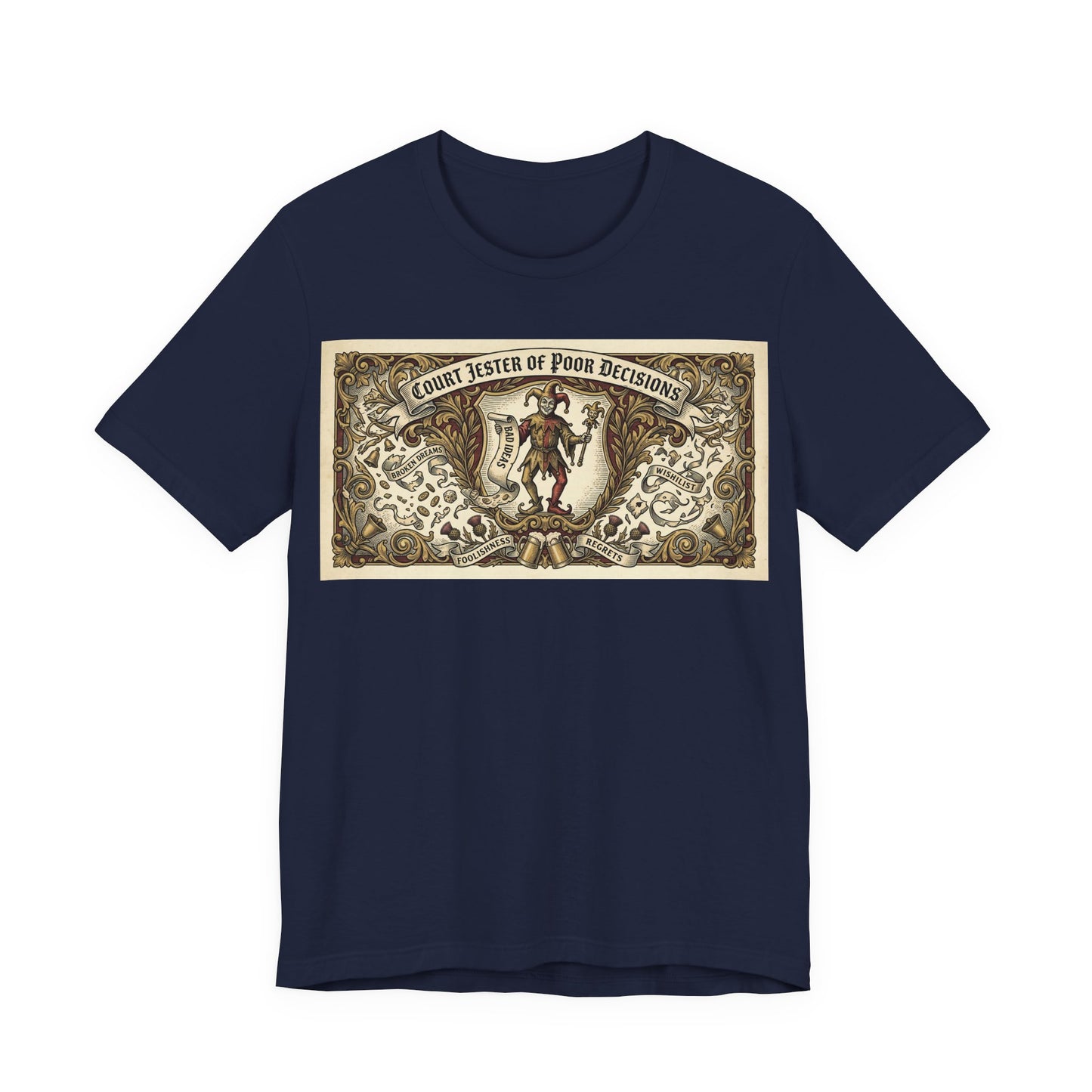 Court Jester of Poor Decisions Shirt | Renaissance Faire Tee | Ren Faire Gift | Medieval Humor Vintage Heraldic Tshirt