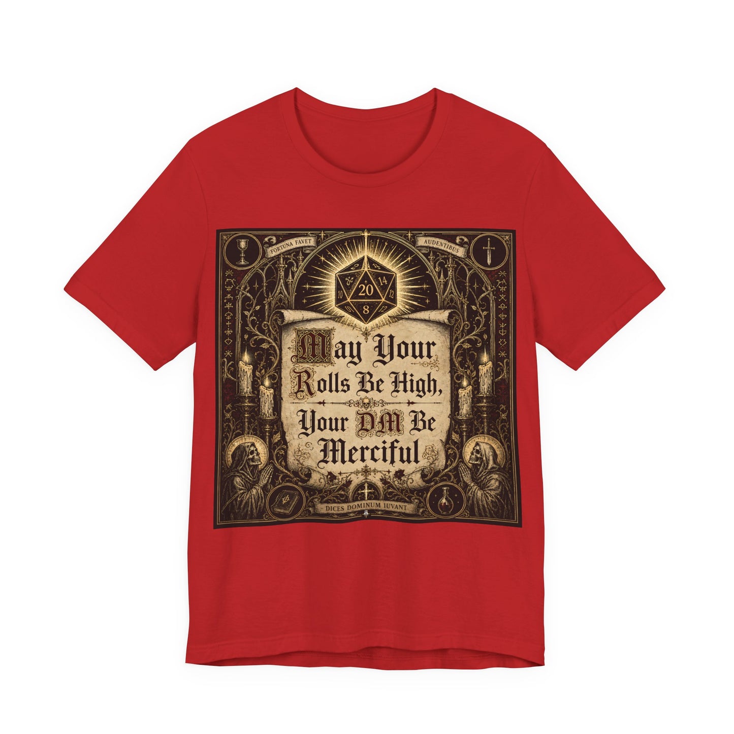 May Your Rolls Be High Your GM Be Merciful Shirt | TTRPG Player Prayer Tee | Tabletop RPG Gift | D20 Dice Gamer Gothic Blessing