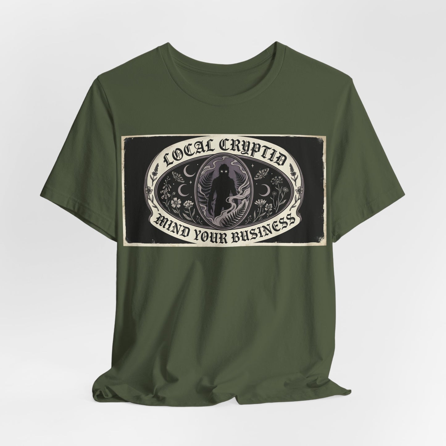 Local Cryptid Mind Your Business Shirt | Funny Goth Introvert Tee | Weird Girl Aesthetic Gift | Cryptid Sighting Vintage Poster Style