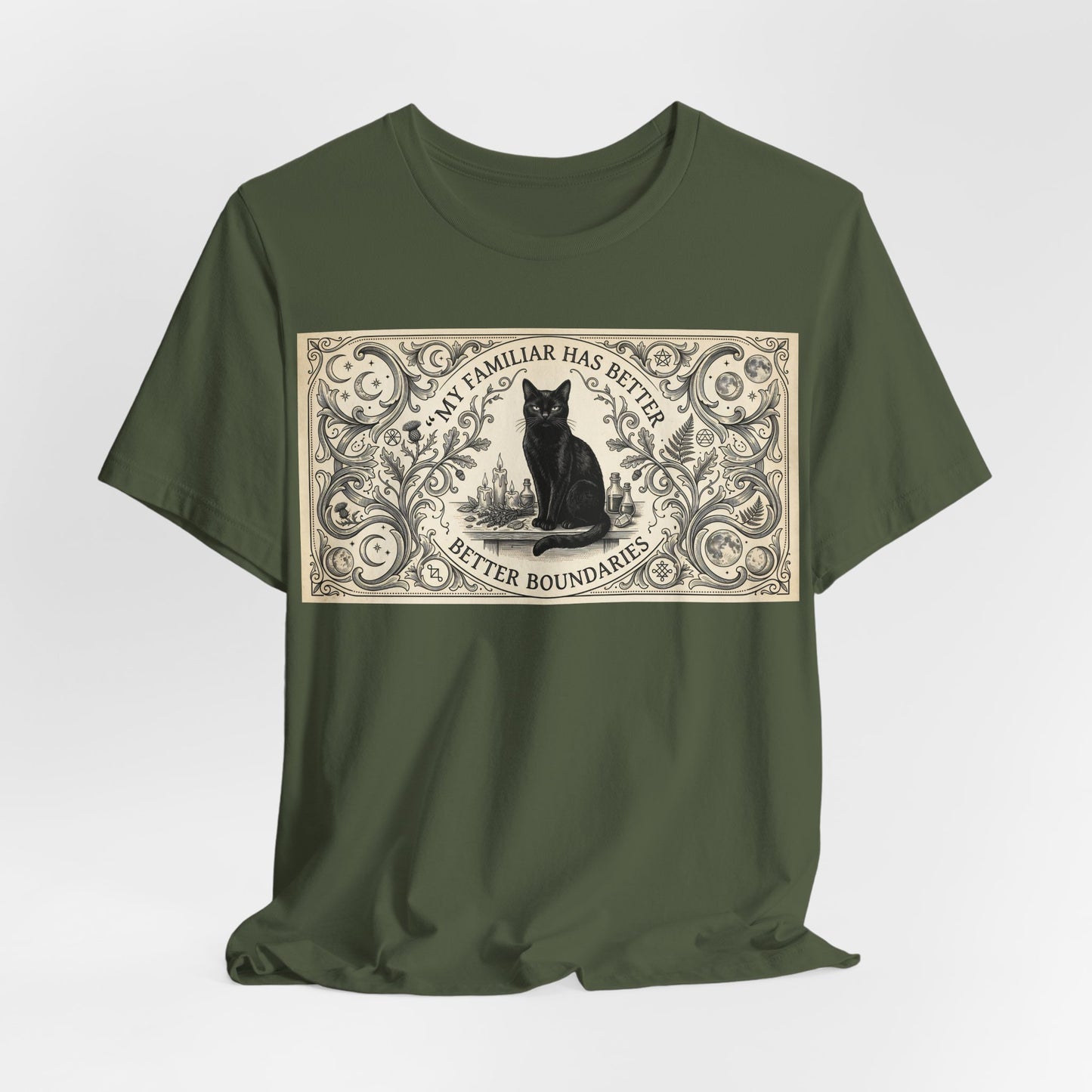 My Familiar Has Better Boundaries Shirt | Funny Witch Cat Tee | Pagan Witchcraft Unisex Tshirt | Wiccan Altar Humor Gift | Witchy Sarcasm