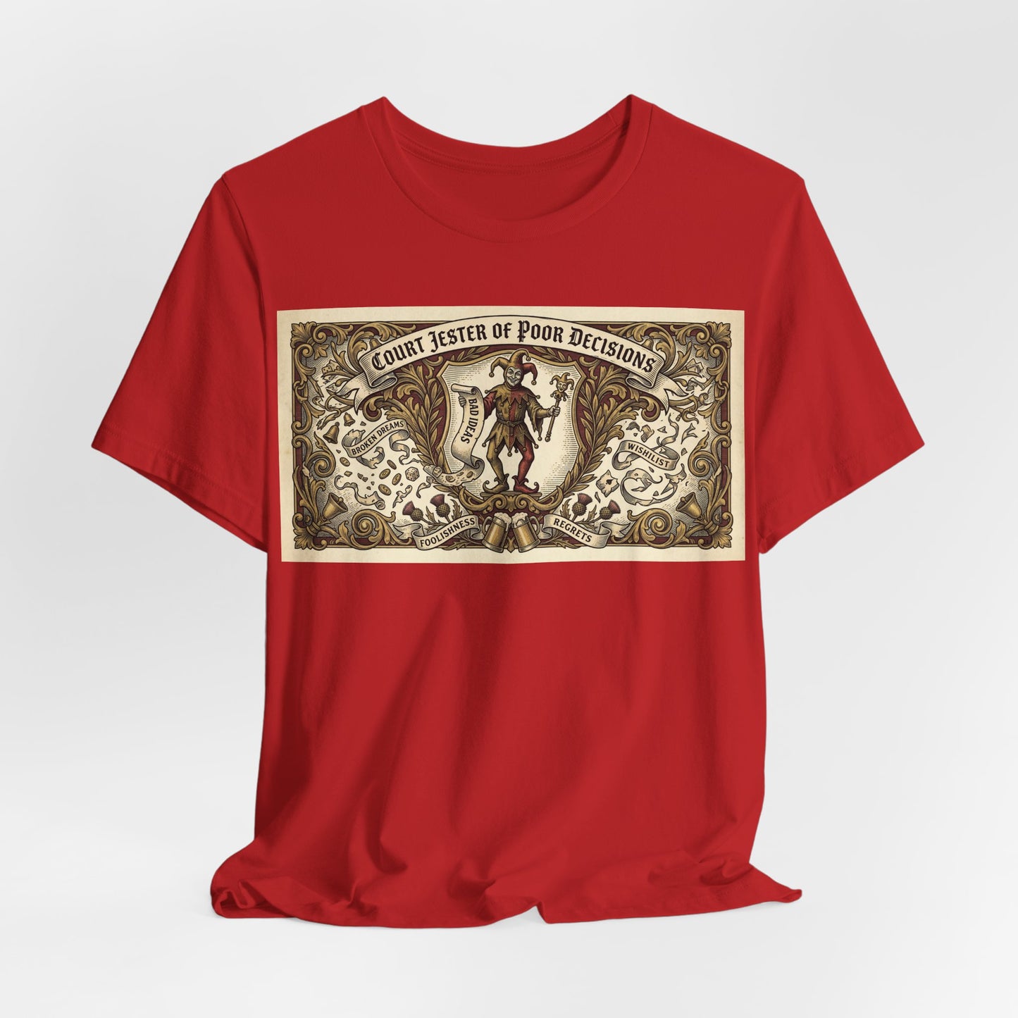 Court Jester of Poor Decisions Shirt | Renaissance Faire Tee | Ren Faire Gift | Medieval Humor Vintage Heraldic Tshirt