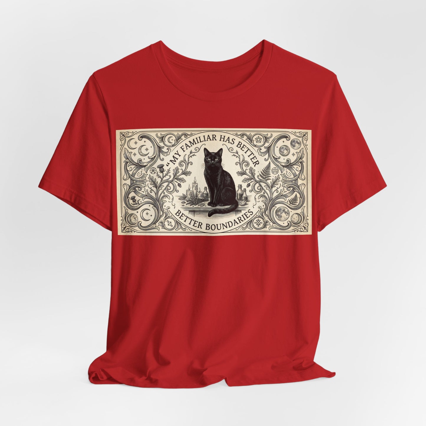 My Familiar Has Better Boundaries Shirt | Funny Witch Cat Tee | Pagan Witchcraft Unisex Tshirt | Wiccan Altar Humor Gift | Witchy Sarcasm
