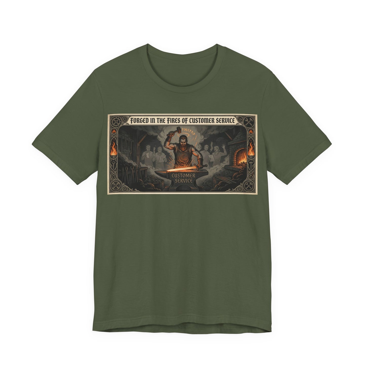 Forged in the Fires of Customer Service Shirt | Funny Call Center Worker Tee | Fantasy Movie Poster Gift | Workplace Humor Sarcasm
