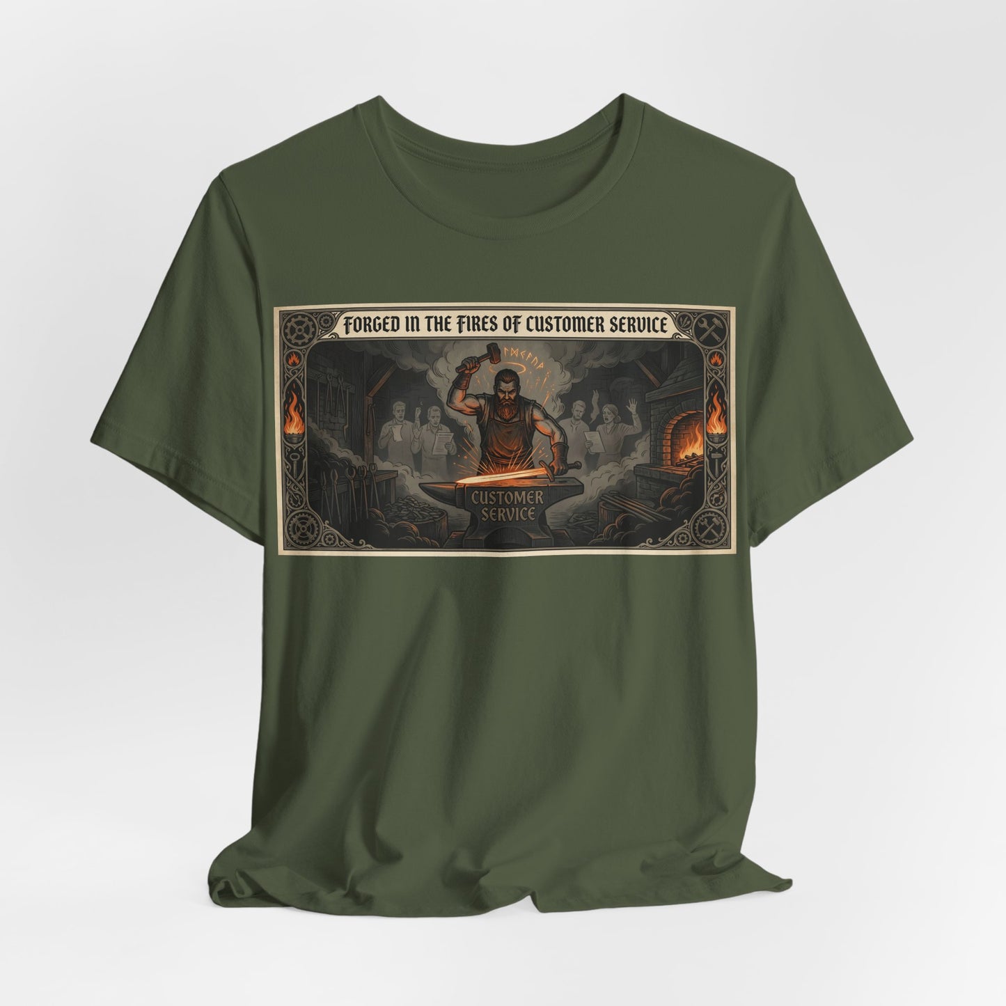 Forged in the Fires of Customer Service Shirt | Funny Call Center Worker Tee | Fantasy Movie Poster Gift | Workplace Humor Sarcasm