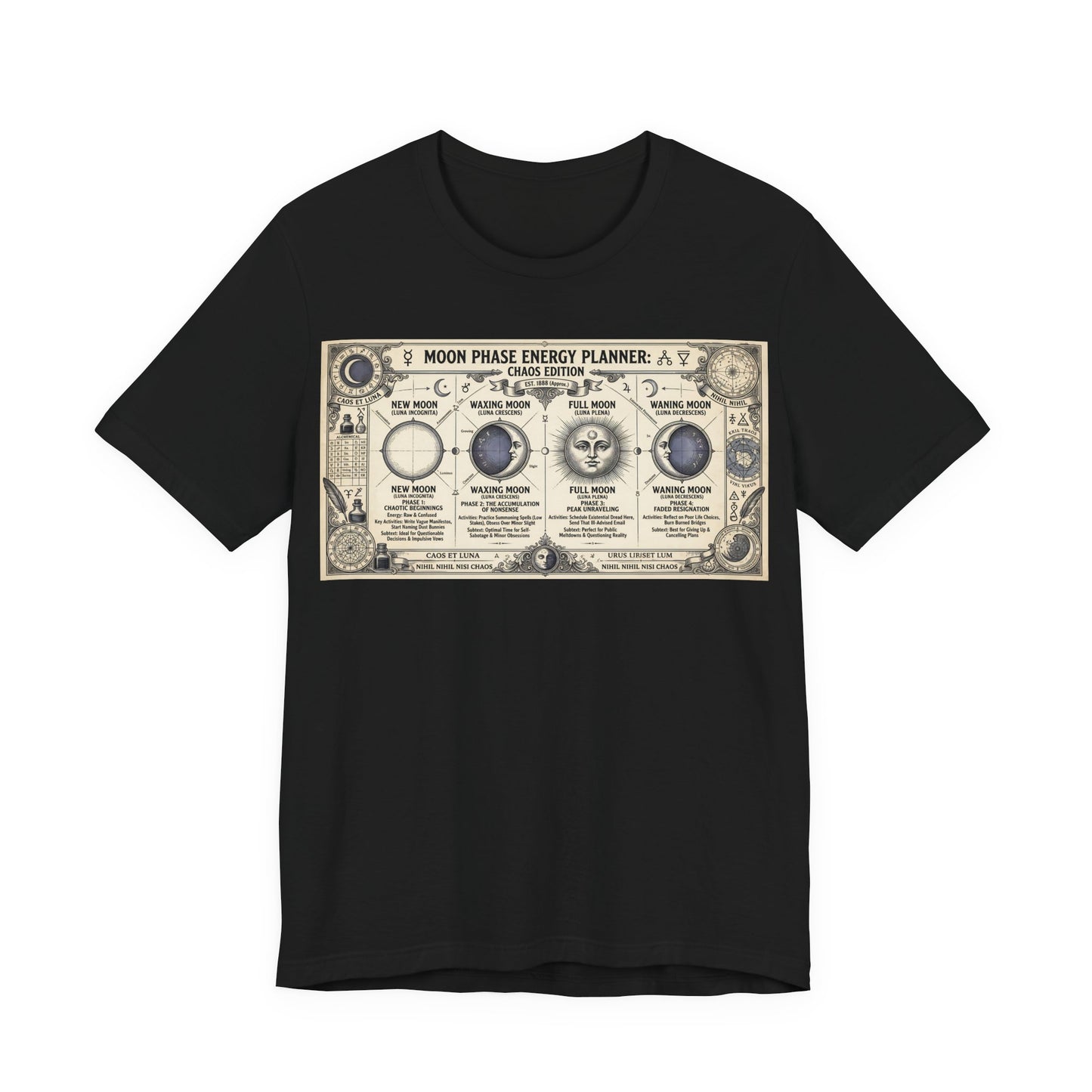 Moon Phase Energy Planner Chaos Edition Shirt | Pagan Witch Life Management Tee | Lunar Cycle Astrology Gift | Witchy Planner Tshirt