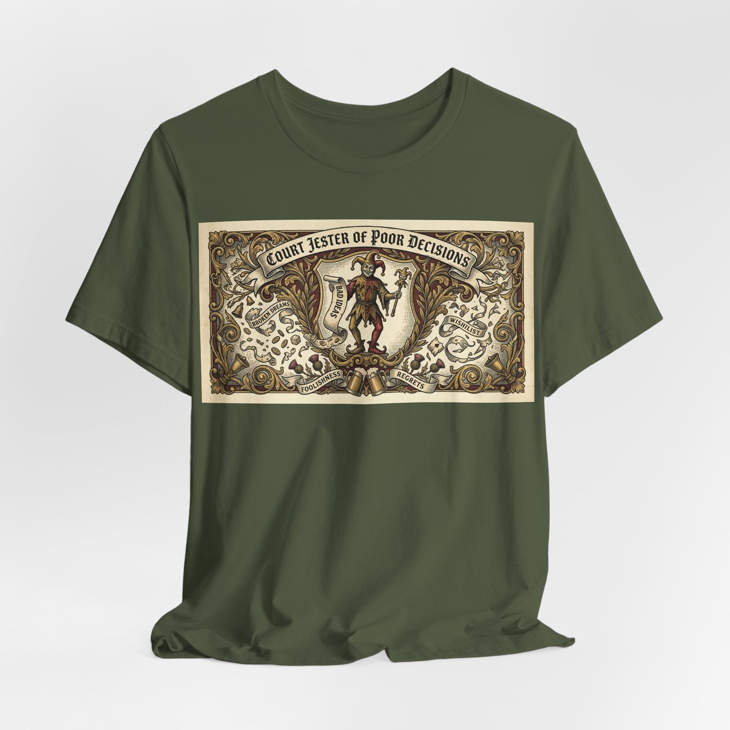 Court Jester of Poor Decisions Shirt | Renaissance Faire Tee | Ren Faire Gift | Medieval Humor Vintage Heraldic Tshirt