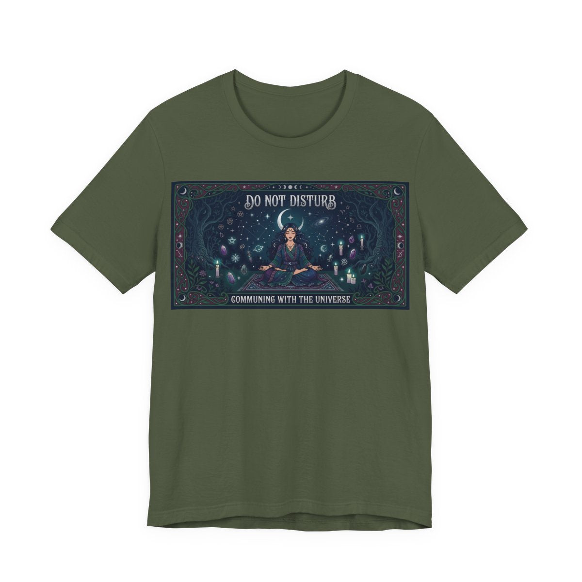 Do Not Disturb Communing With Universe Shirt | Pagan Witch Tee | Spiritual Intro - Military Green