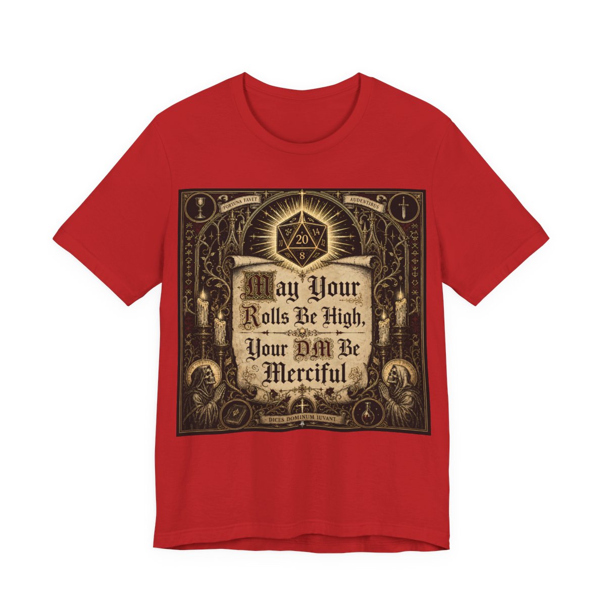 May Your Rolls Be High Your GM Be Merciful Shirt | TTRPG Prayer Blessing Tee | T - Red