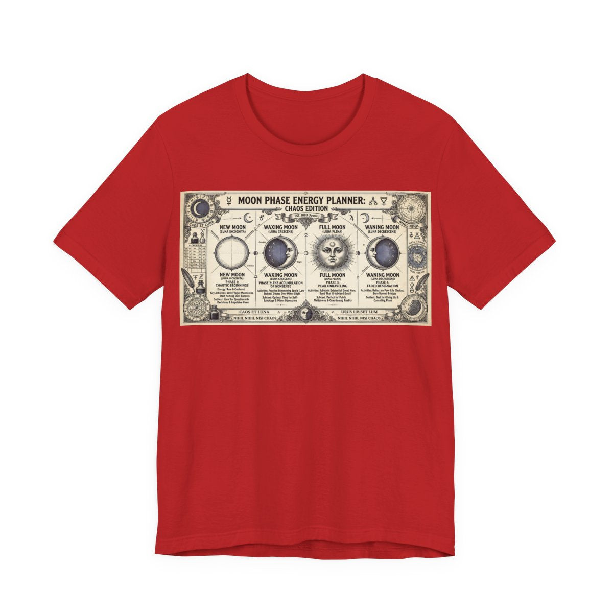 Moon Phase Energy Planner Chaos Edition Shirt | Pagan Witch Life Management Tee  - Red