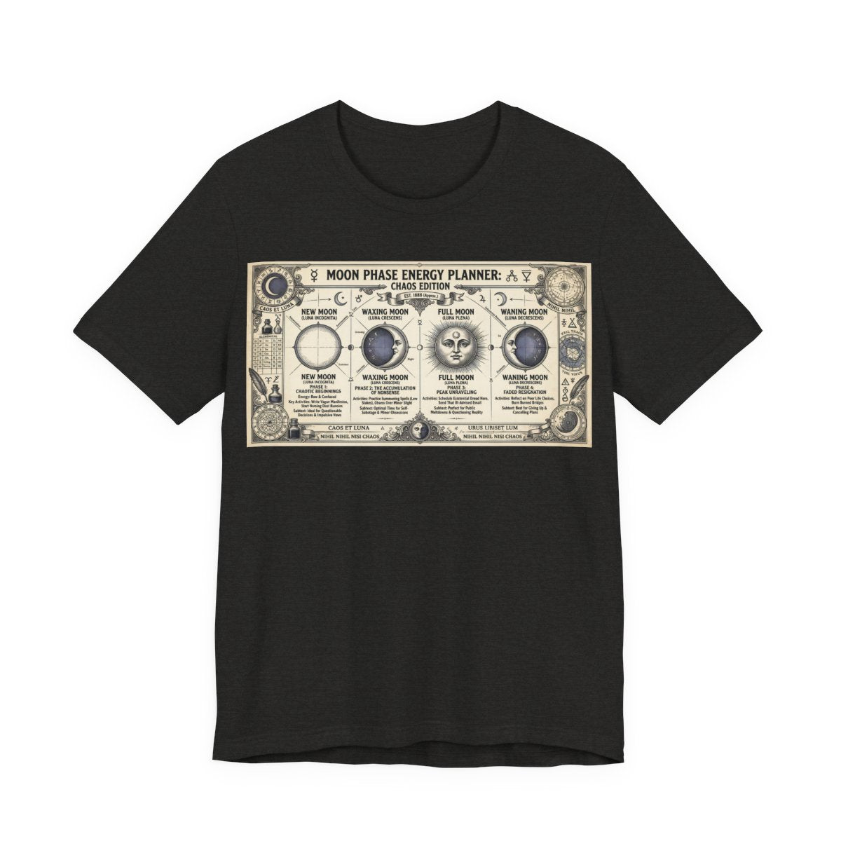 Moon Phase Energy Planner Chaos Edition Shirt | Pagan Witch Life Management Tee  - Black Heather