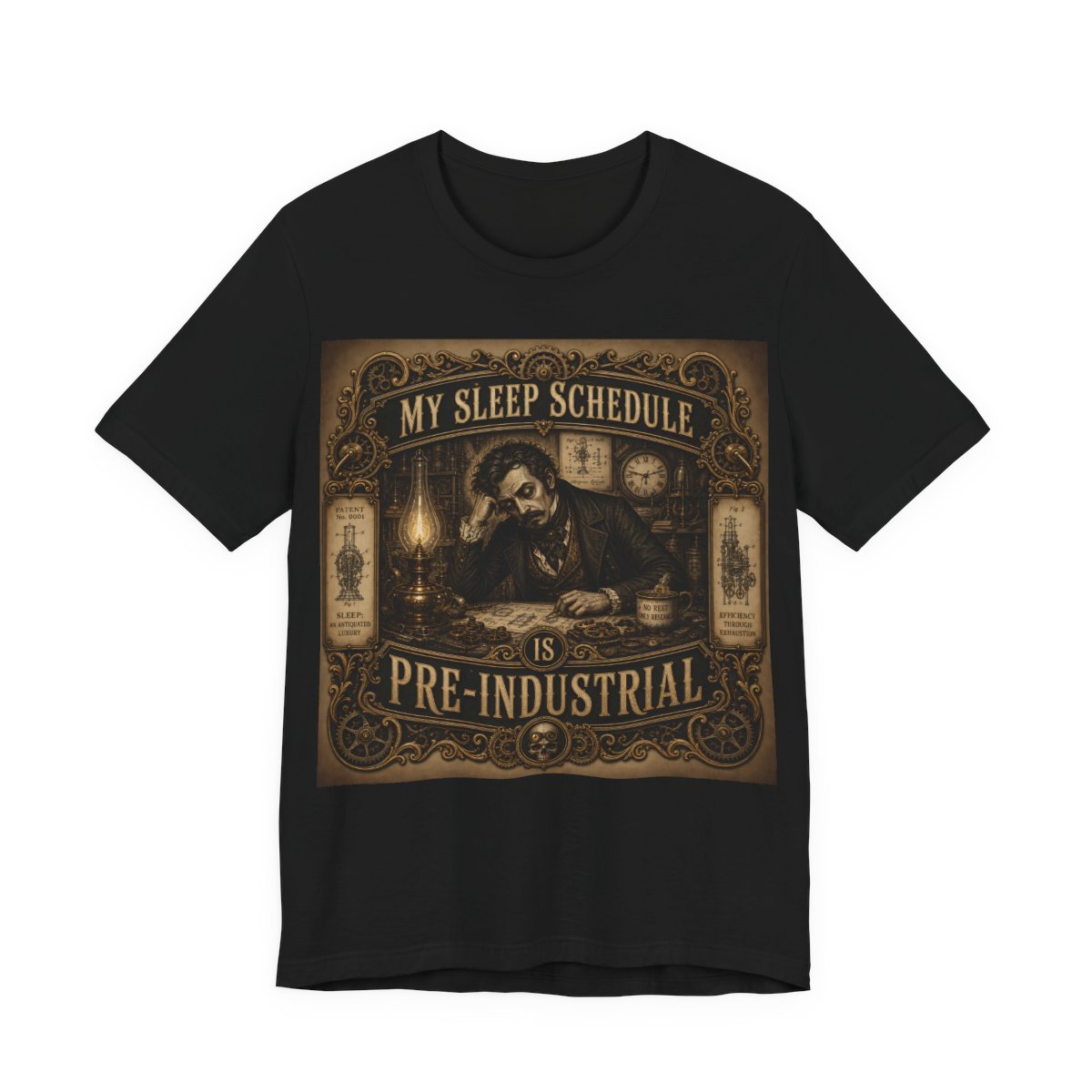 My Sleep Schedule Is Pre-Industrial Shirt | Funny Steampunk Night Owl Tee | Vict - Black