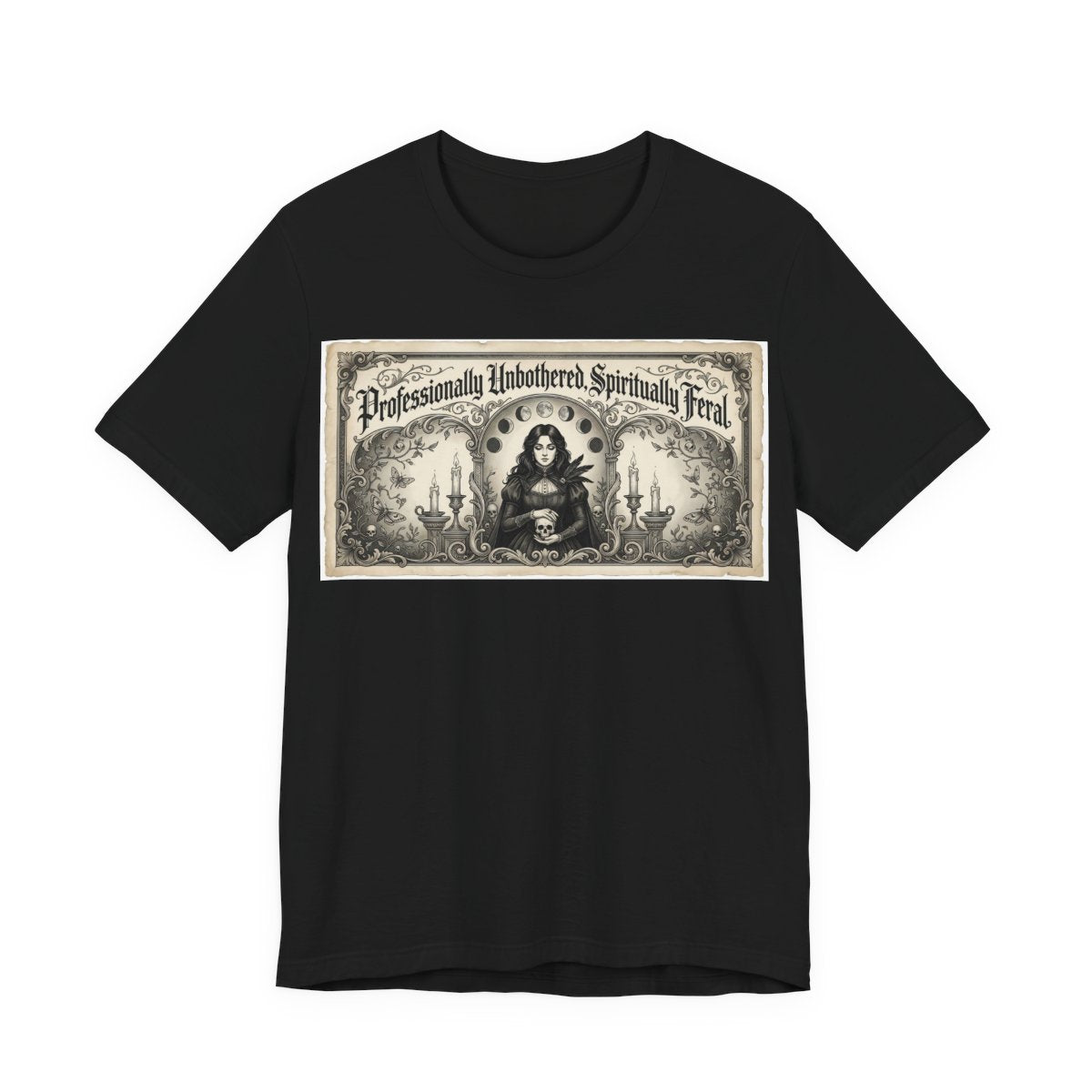 Professionally Unbothered Spiritually Feral Shirt | Funny Goth Witch Tee | Dark  - Black