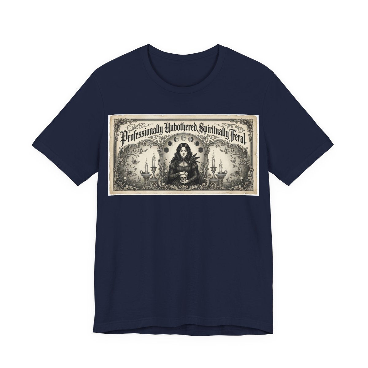 Professionally Unbothered Spiritually Feral Shirt | Funny Goth Witch Tee | Dark  - Navy