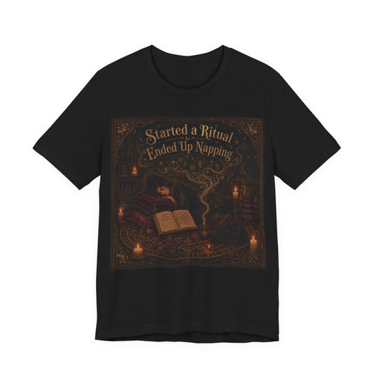 Started a Ritual Ended Up Napping Shirt | Funny Pagan Witch Tee | Tired Spiritua - Black