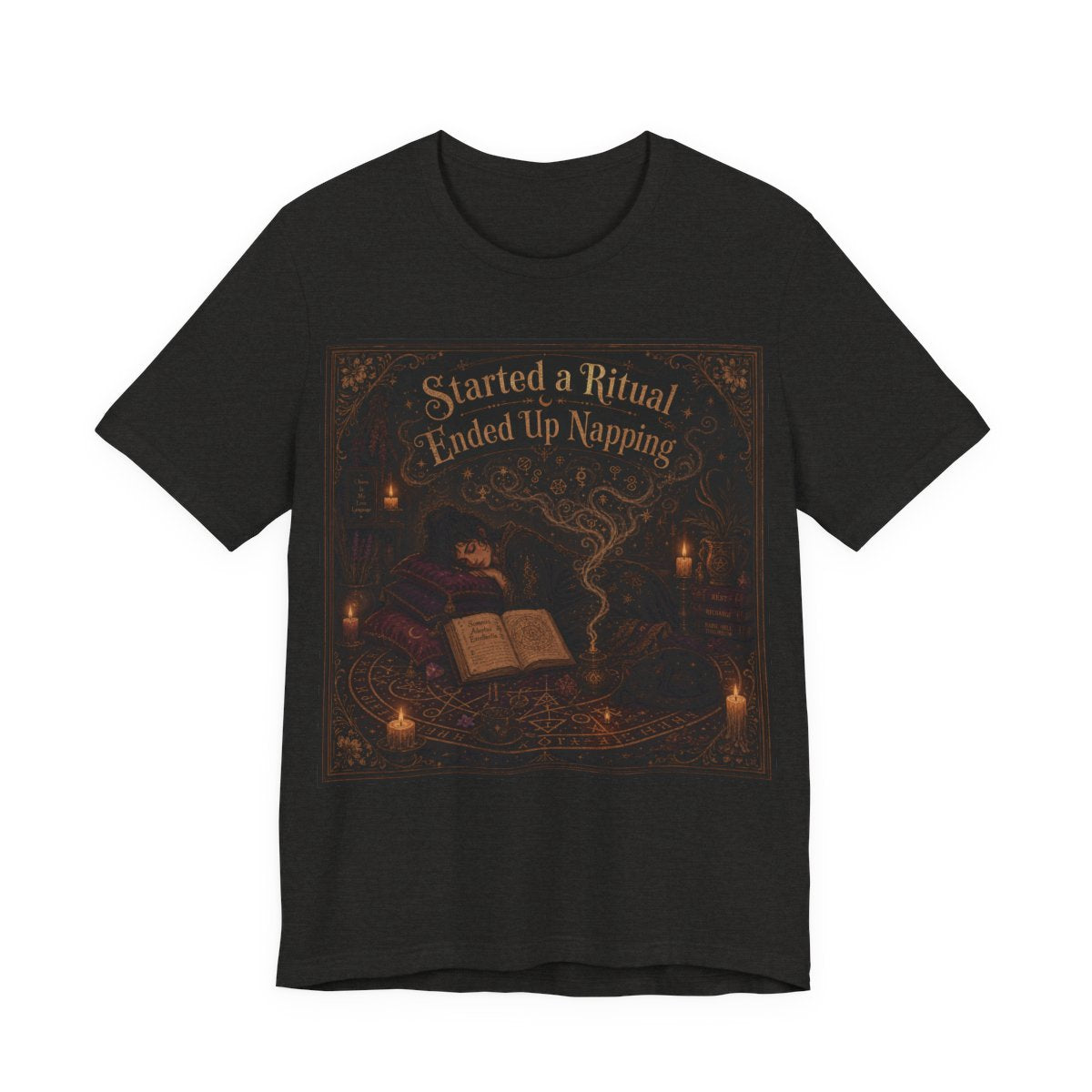 Started a Ritual Ended Up Napping Shirt | Funny Pagan Witch Tee | Tired Spiritua - Black Heather