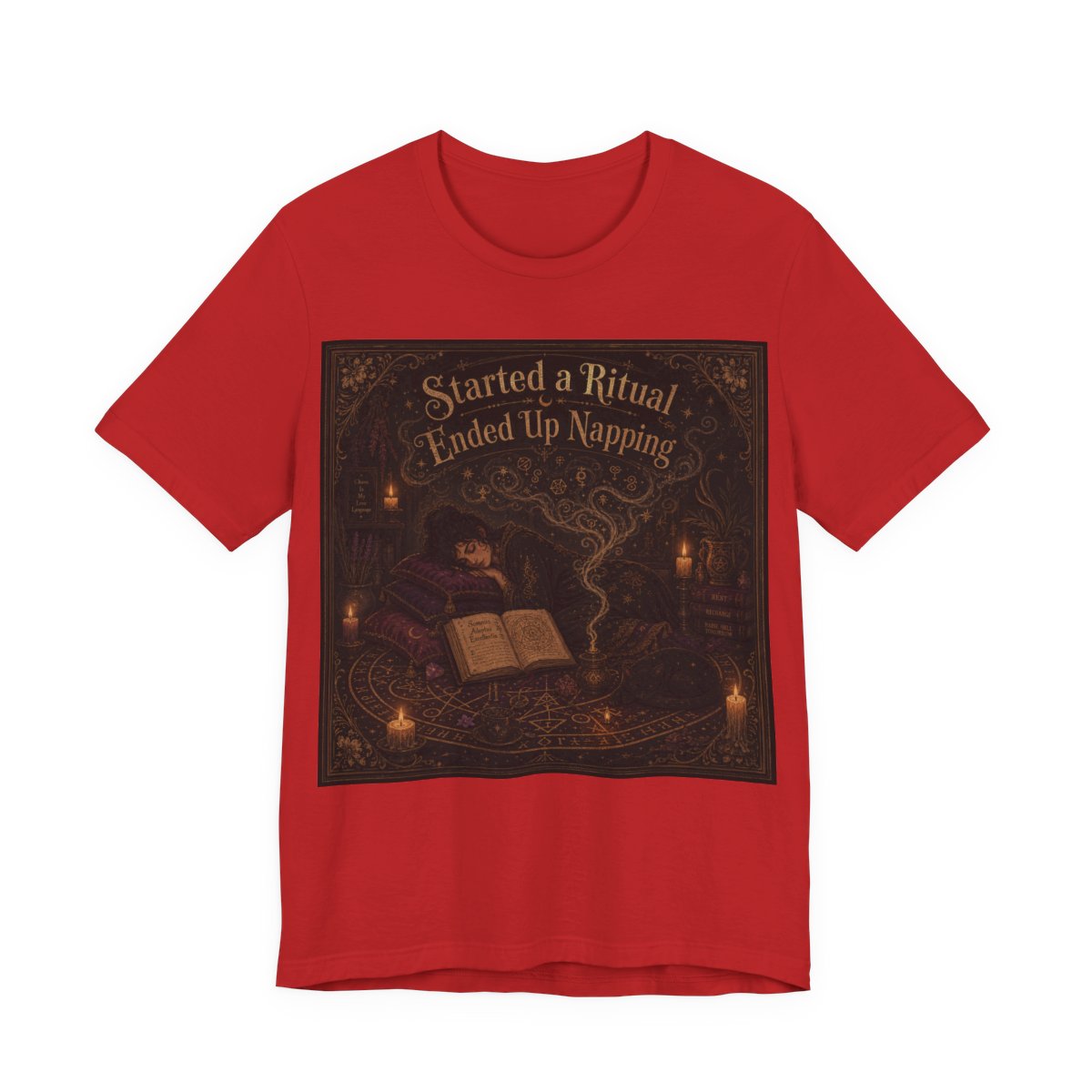 Started a Ritual Ended Up Napping Shirt | Funny Pagan Witch Tee | Tired Spiritua - Red